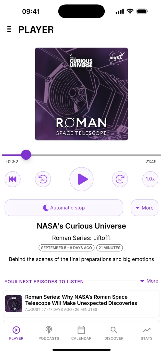 Podcast Tracker on iPhone: player