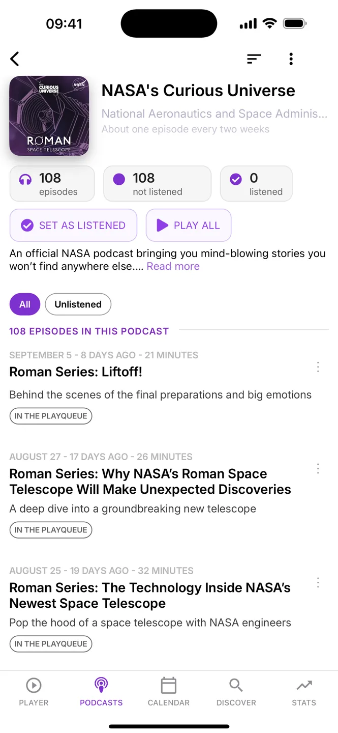 Podcast Tracker on iPhone: podcast details
